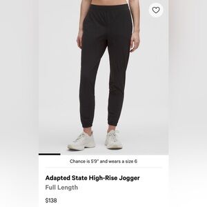 Lululemon Adapted State High-rise Jogger Full Length Black Size 2